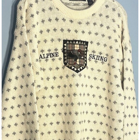 Cape Isle Knitters Alpine Skiing Sweater Men Crew Large Embroidered Patch Cotton - Picture 6 of 9